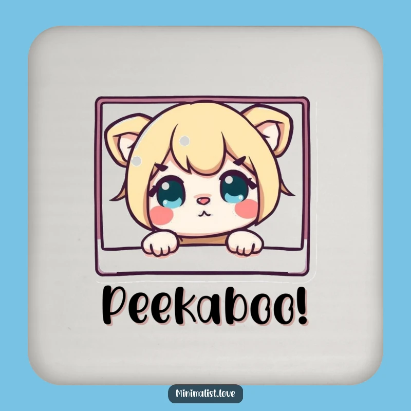 Funny Coaster: Curious Character Peeking From Clean Rectangle - Protect Furniture Funny Gift