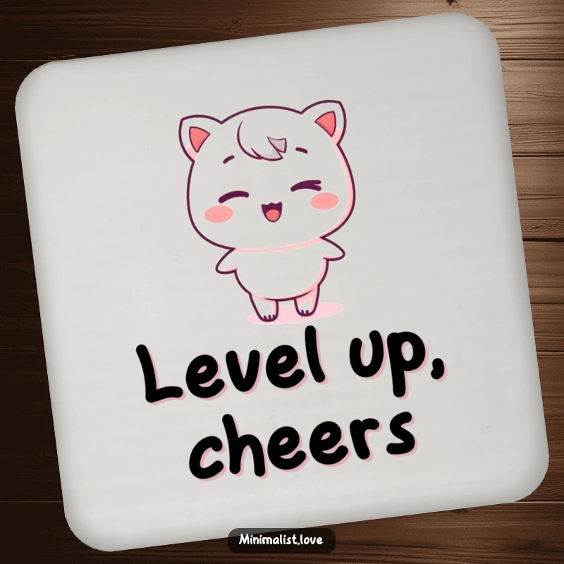 Funny kawaii character winking on a stark, flat plane, a delightful design on a drink coaster, perfect for adding minimalist charm and humor.