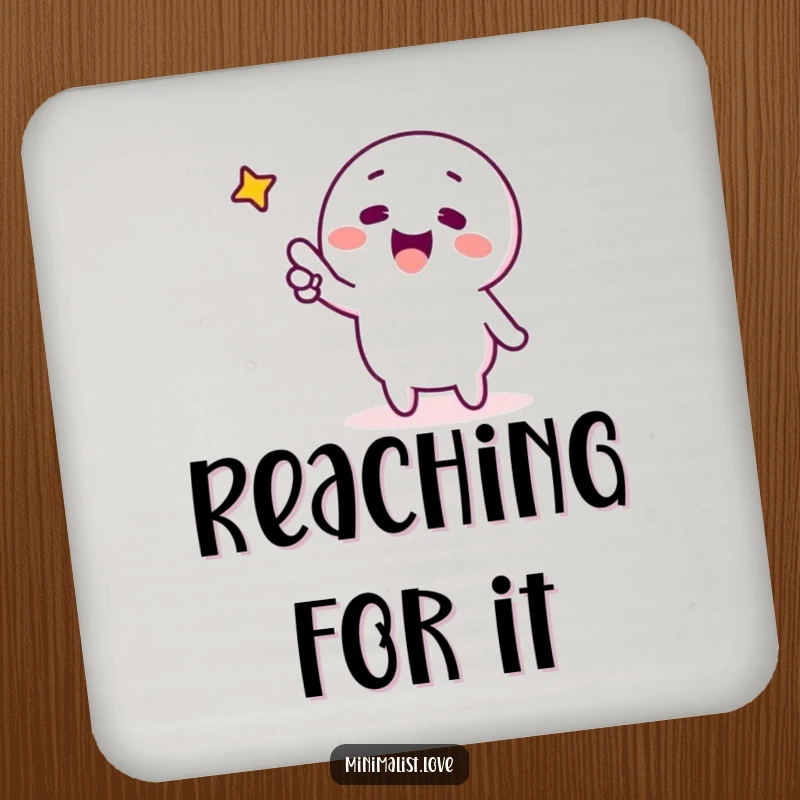 Funny minimalist character excitedly pointing at a single star, on a drink coaster. Humorous and protective accessory.