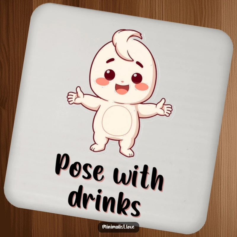 Funny Drink Coaster with a happy character striking a confident stark pose, perfect for adding humorous protection to surfaces.