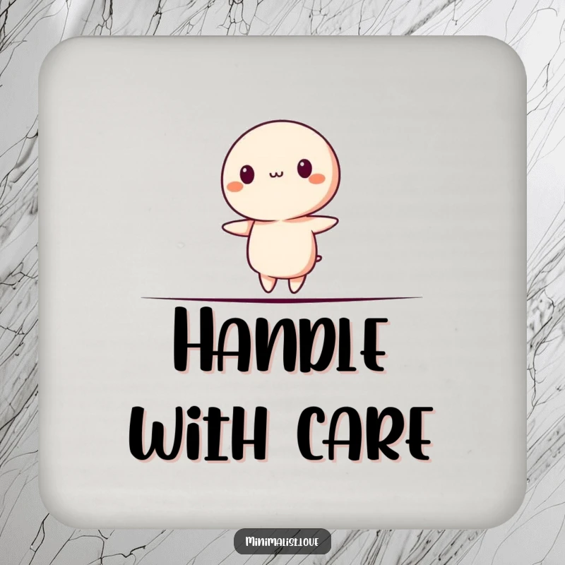 Funny Drink Coaster featuring a minimalist character precariously balancing on a thin line, adding humor to tables.