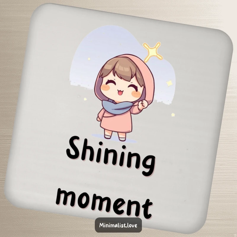 Funny Character Coaster: A drink coaster featuring a hopeful character holding a solitary, glowing line aloft.