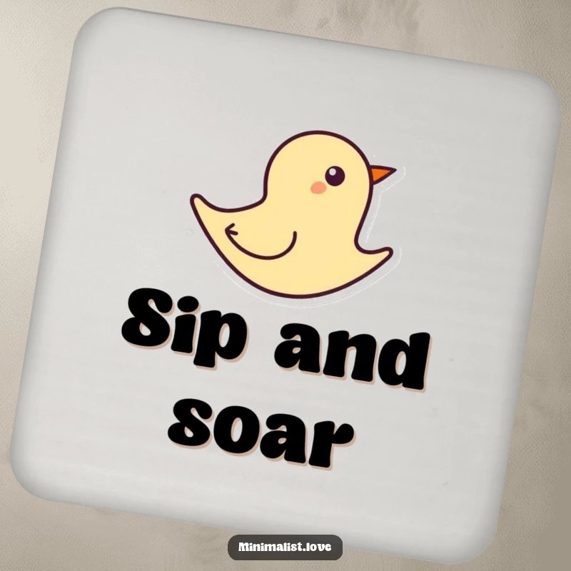 Funny abstract bird shape flying on a bold line, depicted on minimalist art drink coasters.