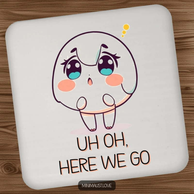 Funny Character Coaster: A drink coaster featuring a surprised character looking up at a single descending dot.