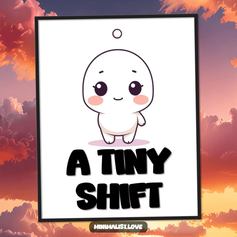 Funny Poster of a minimalist character reacting with surprise to a solitary floating dot, adding whimsical art.