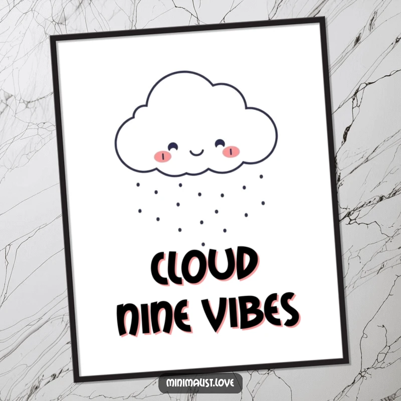 Funny minimalist cloud poster raining tiny perfect dots, creating a cheerful and uplifting atmosphere on any wall.