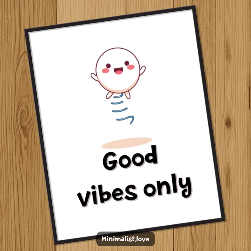 Funny Poster, a round character bouncing joyfully on a spring, vibrant and cheerful art.