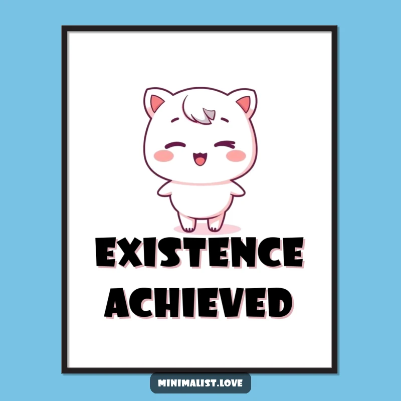 Funny Kawaii Winking Poster: Minimalist Charm Character Art Gift