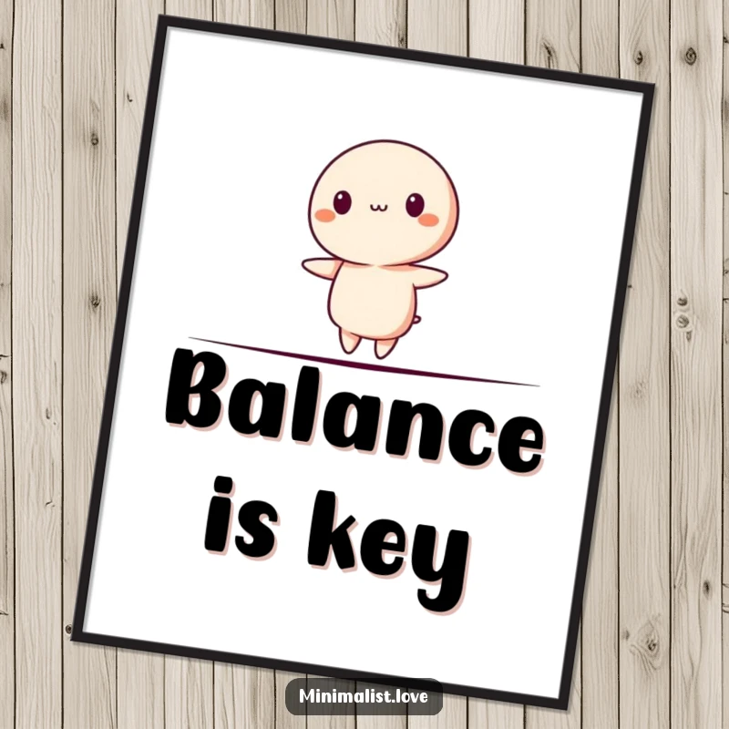 Funny Poster of a minimalist character precariously balancing on a thin line, conveying tension and humor.