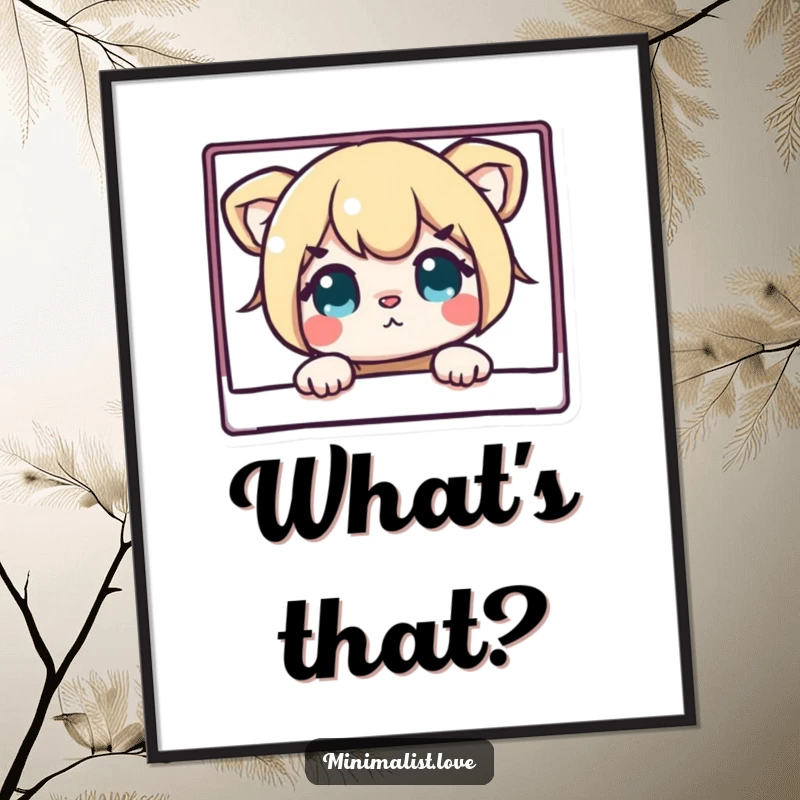 Funny poster displaying a curious character's eyes and head peeking from behind a very sharp, clean rectangular boundary, adding whimsy.