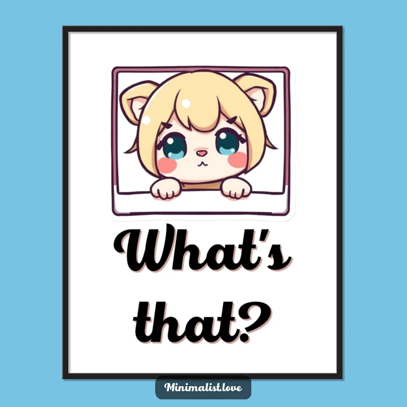 Funny Poster: Curious Character Peeking Behind Clean Rectangle - Quirky Wall Art Funny Gift