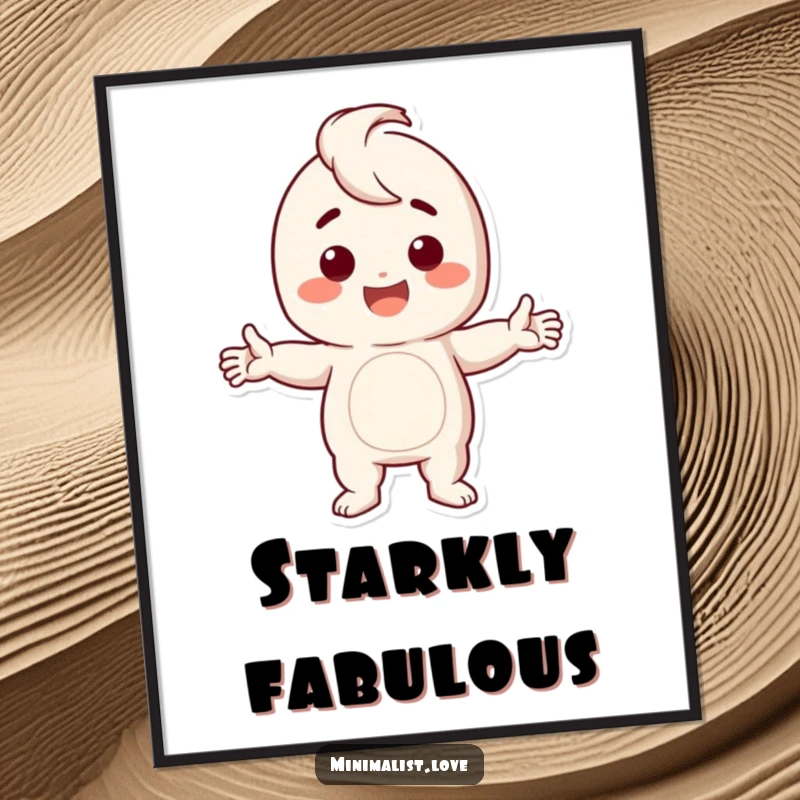 Funny Poster artwork of a happy character striking a confident stark pose, arms wide, adding a touch of humorous drama.