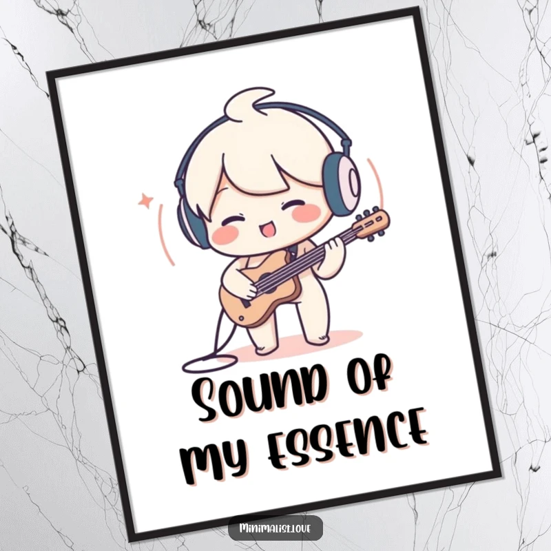 Funny Character Poster: A minimalist poster of a charming character playing a stylized sound wave, celebrating music.