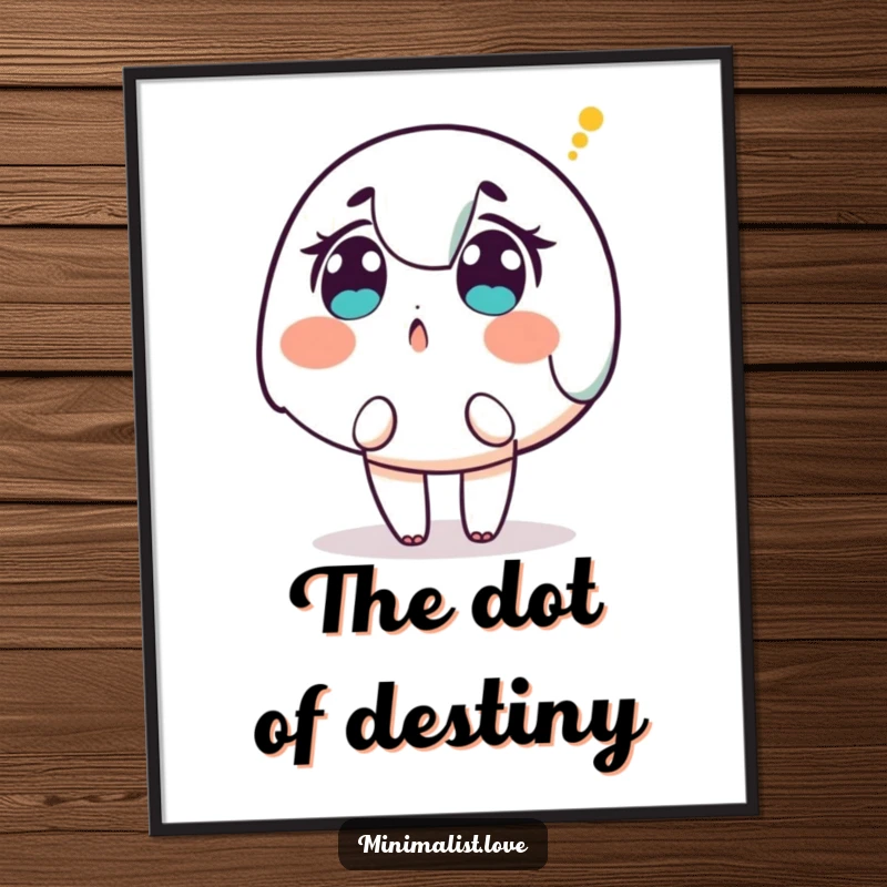 Funny Character Poster: A minimalist poster of a character looking up in surprise as a single dot descends.