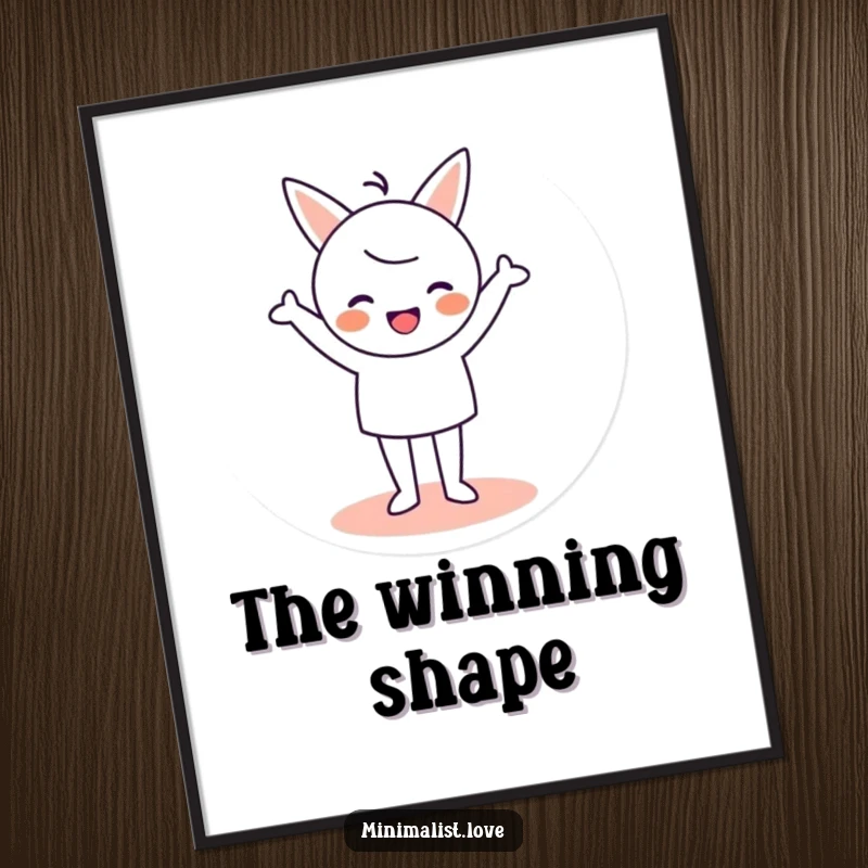 Funny Poster of a minimalist character cheering joyfully while standing on a circle, perfect for uplifting decor.