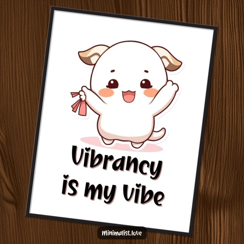 Funny Poster of a happy character with blushing cheeks, waving a small fabric enthusiastically. Ideal funny gift.