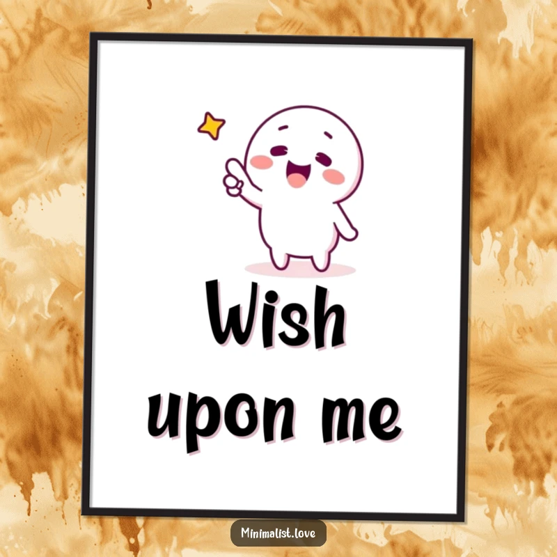 Funny minimalist character excitedly pointing at a single star, as a wall poster. Inspirational, simple, and humorous artwork.