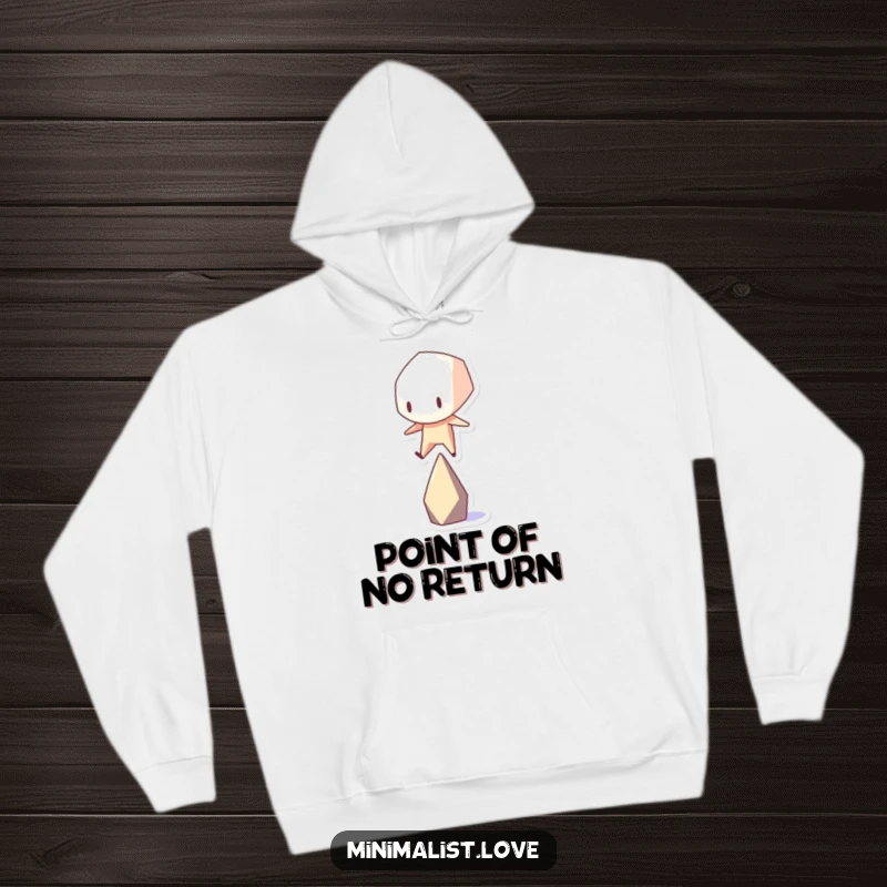 Funny geometric shape character struggling to balance on a single point, depicted on a cozy hoodie.