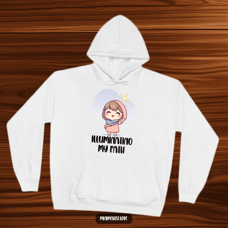 Funny Character Hoodie: A cozy hoodie depicting a hopeful character holding a solitary glowing line aloft with a gentle smile.