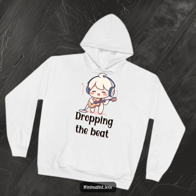 Funny Character Hoodie: A cozy hoodie depicting a charming character playing a minimalist sound wave, radiating musical vibes.