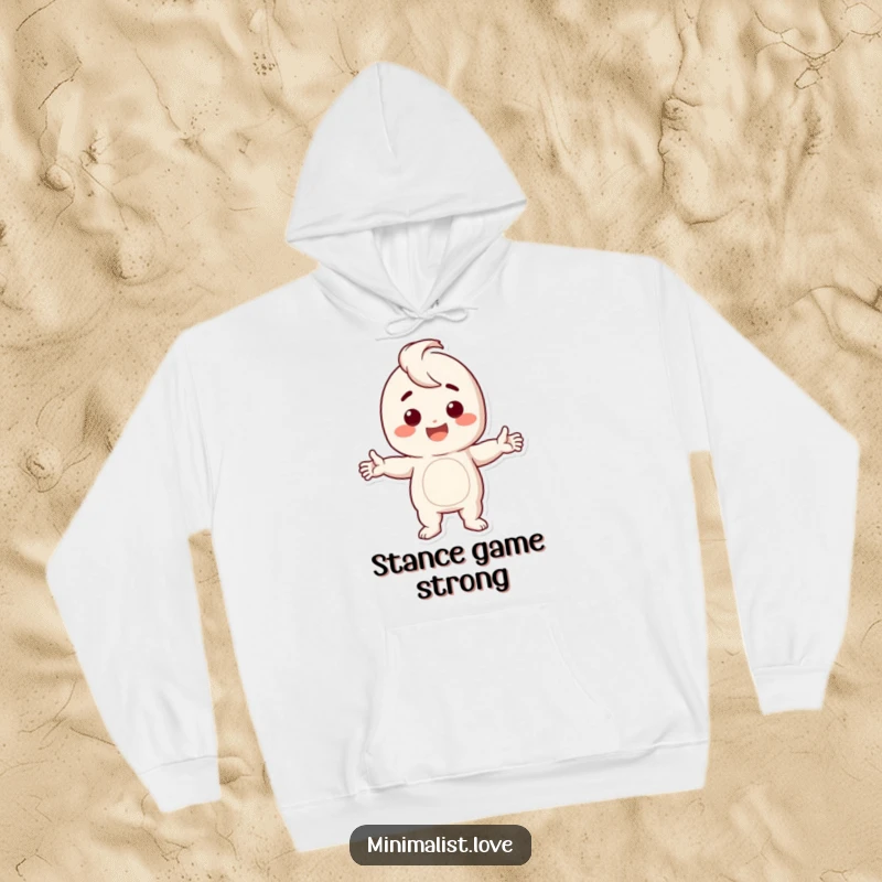Funny Hoodie showcasing a happy character in a striking stark pose with arms wide, embodying humorous confidence and warmth.