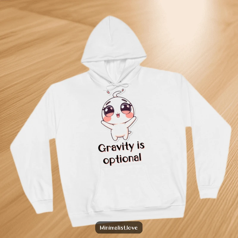 Funny Hoodie depicting a bubbly character with large eyes, comically launched upwards. Excellent funny gift.