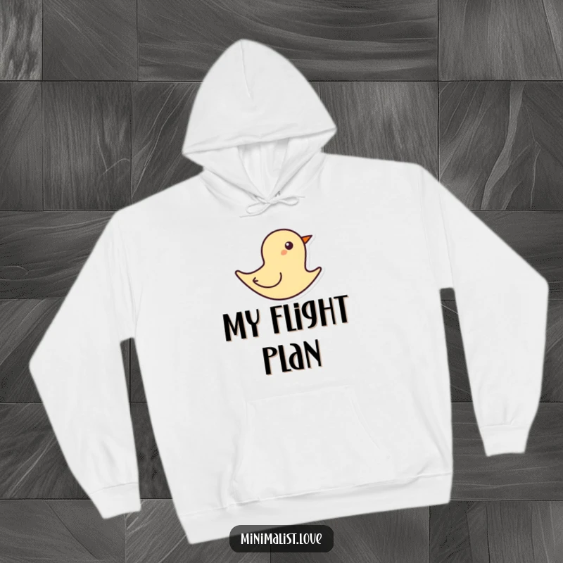 Funny simplified abstract bird shape flying on a bold line, featured on a cozy minimalist hoodie.