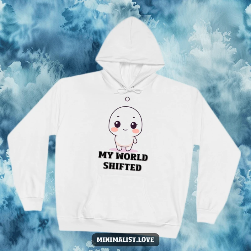 Funny Hoodie with a minimalist character showing surprise at a single floating dot, perfect for casual wear.