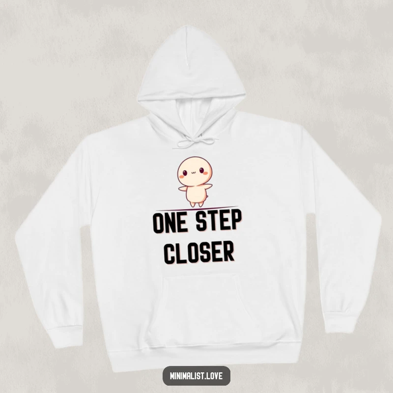 Funny Hoodie depicting a minimalist character precariously balancing on a thin line, suggesting instability.