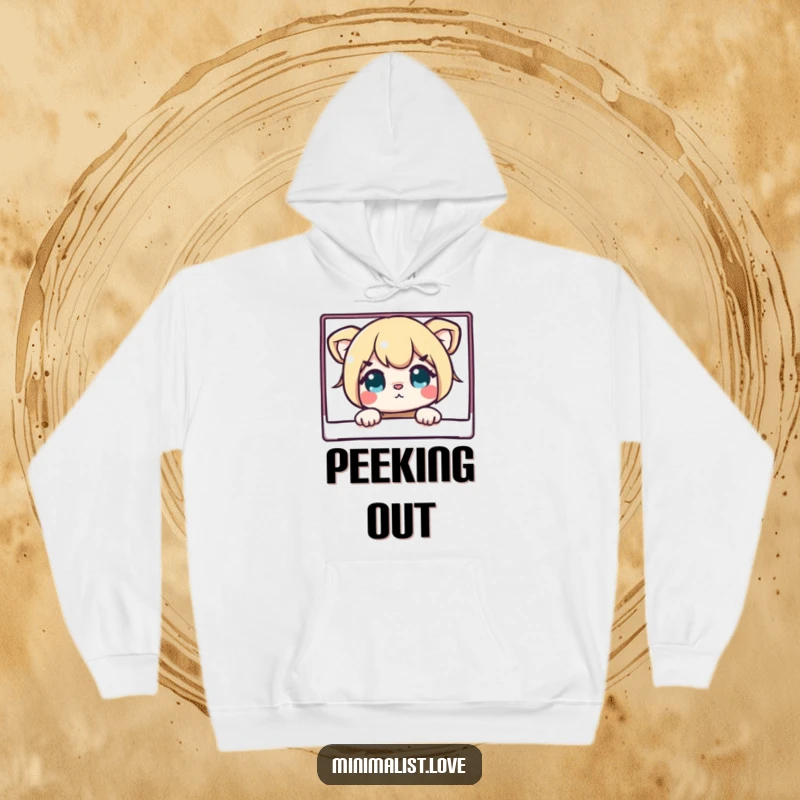 Funny hoodie featuring a curious character peeking from behind a very clean, sharp-edged rectangle, ideal for casual, humorous wear.