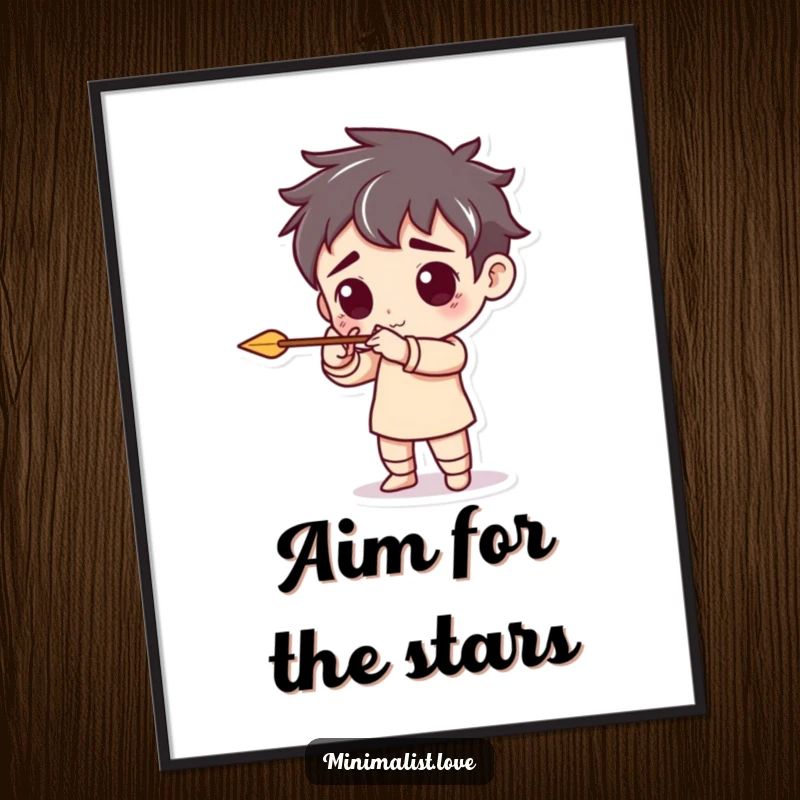 Funny Free Printable Wall Art: A character pretends to aim a tiny, minimalist arrow. Playful downloadable art.