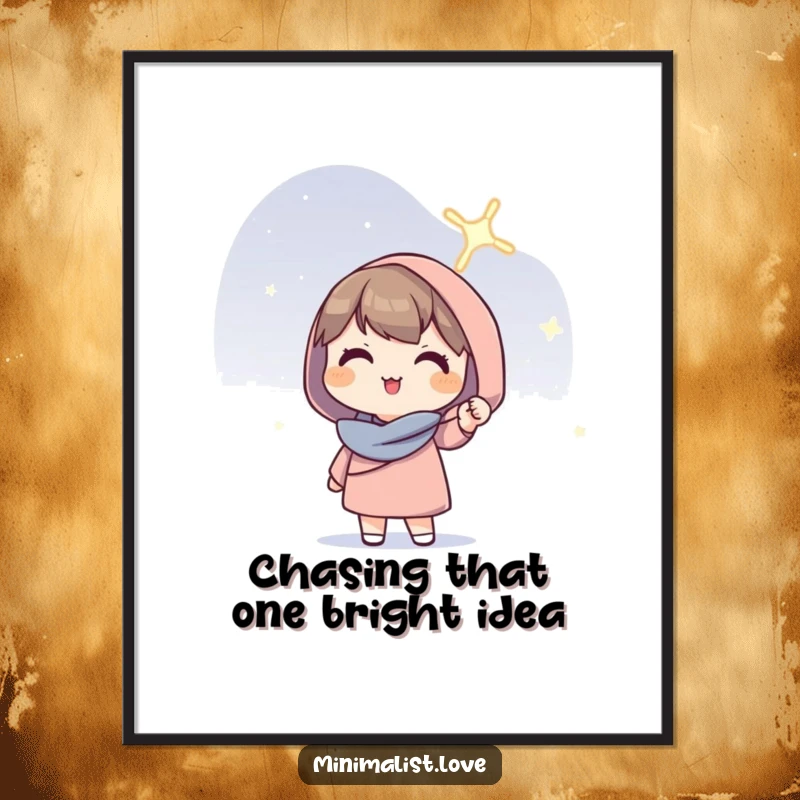 Funny Free Printable Wall Art: A hopeful character holds a solitary, glowing line aloft, radiating optimism.