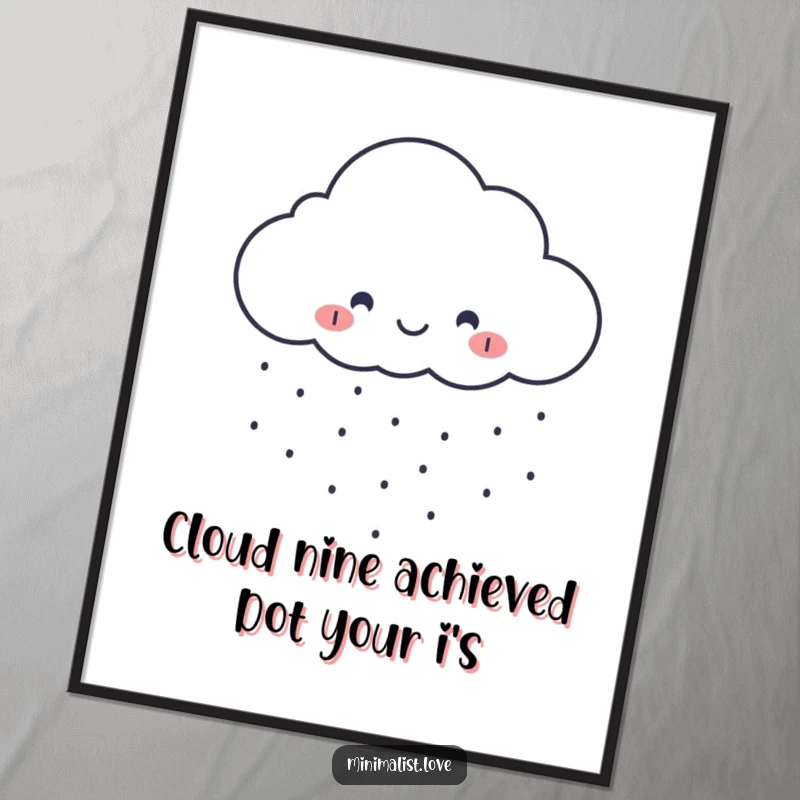 Funny Free Printable Wall Art: A minimalist, smiling cloud character raining small, perfect dots, adding a touch of whimsy to any room.