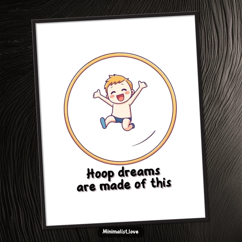 Funny Free Printable Wall Art: Cheerful figure captured mid-leap through a crisp, linear hoop.