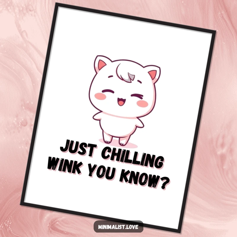 Funny Free Printable Wall Art: A kawaii character winks with a subtle smirk, standing alone on a perfectly flat, stark background.