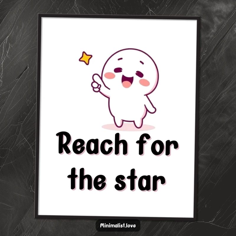 Funny Free Printable Wall Art: A minimalist character looking up and pointing excitedly at a single, bright star, full of wonder.