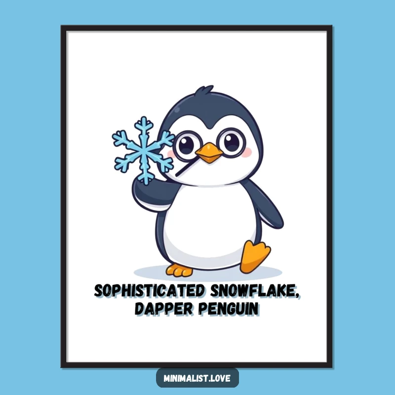 Free Printable Wall Art: Monocle Penguin Snowflake Funny Downloadable Decor