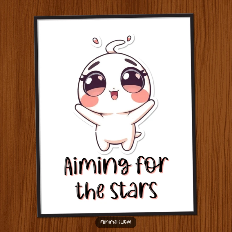 Funny Free Printable Wall Art: A bubbly character with large eyes is comically launched upwards against a plain background, creating a humorous scene.