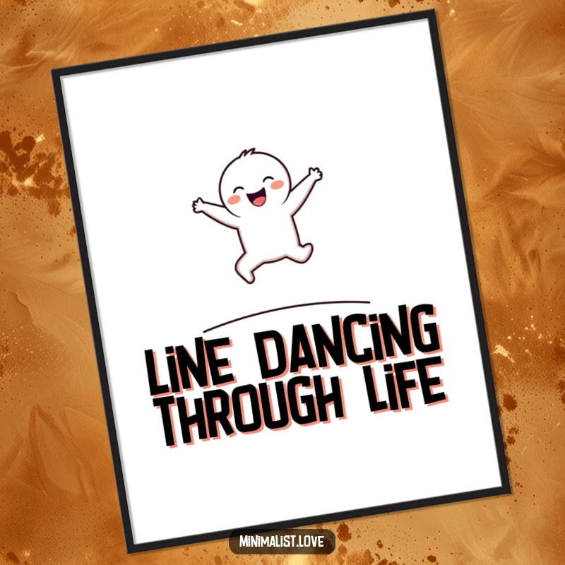 Funny Free Printable Wall Art: Minimalist character in a dynamic leap over a clean horizontal line, exuding happiness.