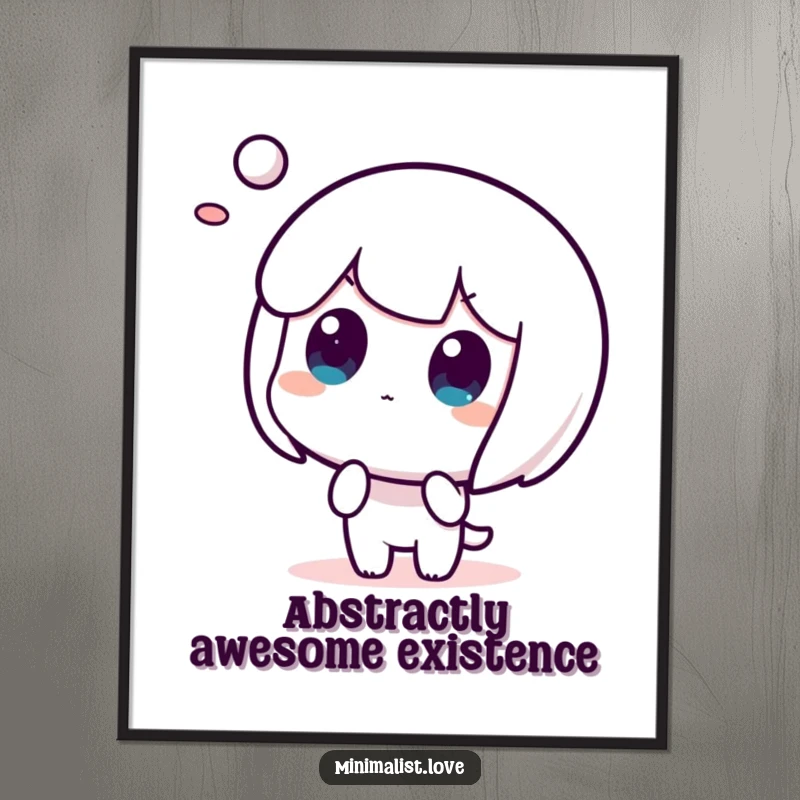 Funny Free Printable Wall Art depicting a character utterly surprised by a single, odd floating abstract form, adding quirky charm.