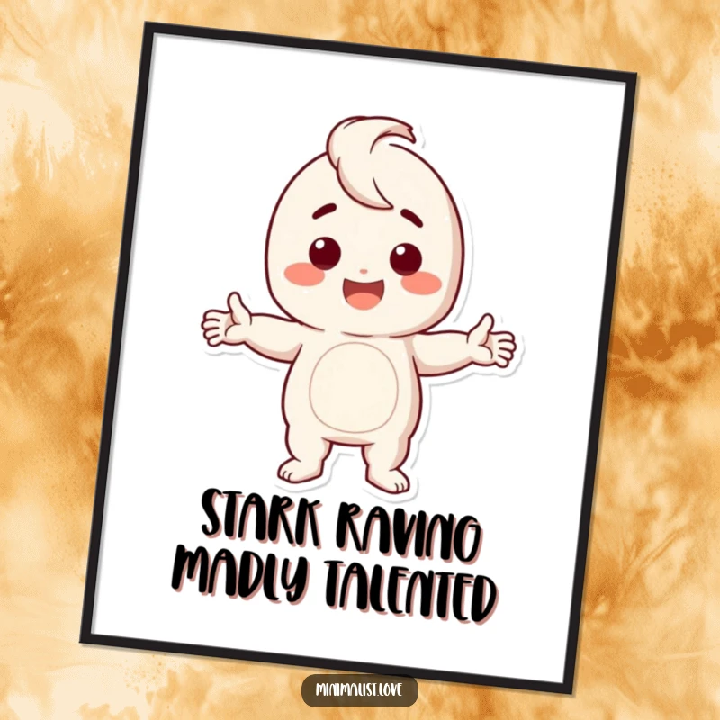 Funny Free Printable Wall Art featuring a character in a dramatic stark pose, arms spread wide, bringing comic relief.