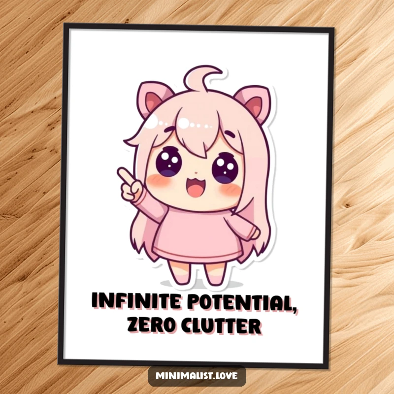 Funny Free Printable Wall Art: a character happily points to a large, pristine, empty expanse, creating a humorous visual.