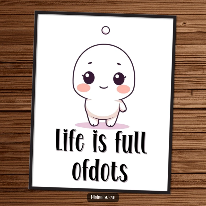 Funny Free Printable Wall Art: Minimalist character with wide eyes and mouth agape, staring in surprise at a solitary floating dot.