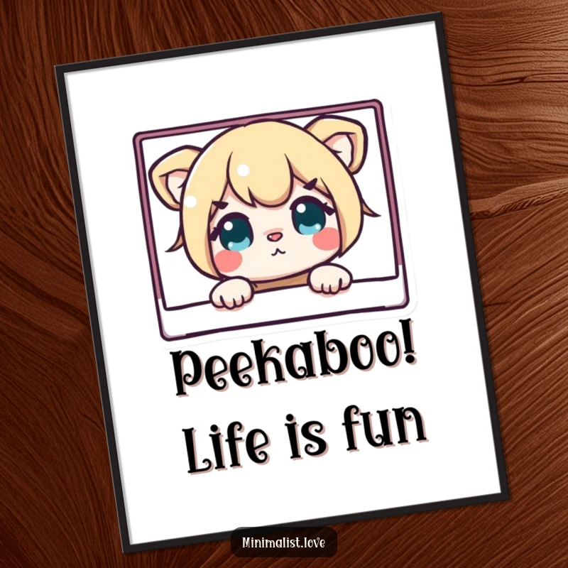 Funny free printable wall art showcasing a curious character peeking inquisitively from behind a crisp, clean rectangle border.