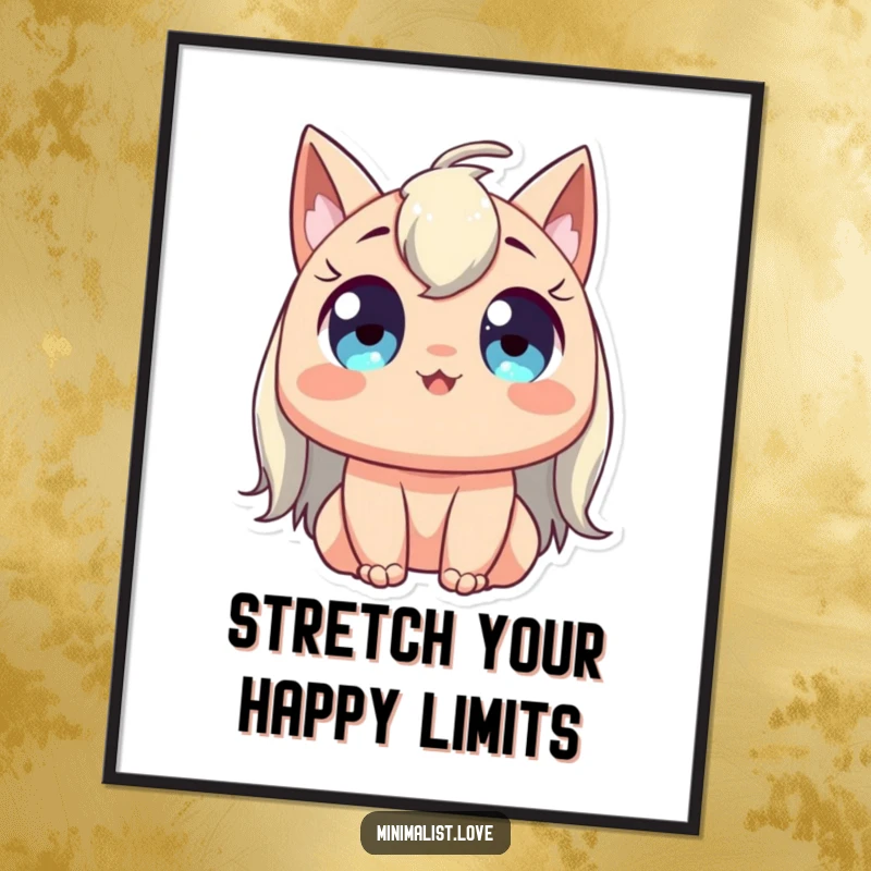 Funny free printable wall art of a character with wide, joyful eyes gracefully stretching upwards towards the sky.