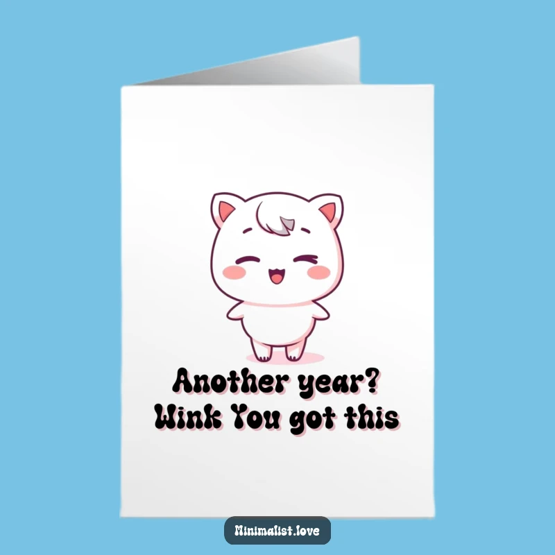 Free Printable Birthday Card Kawaii Wink - Minimalist Downloadable Gift for Fun Wishes