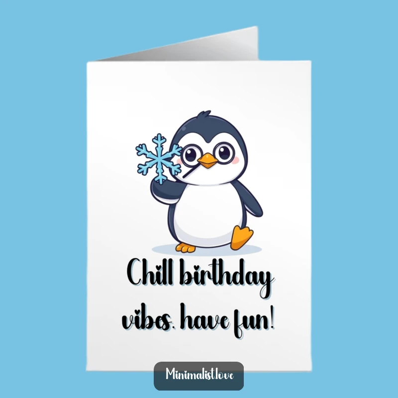 Free Printable Birthday Card: Monocle Penguin Snowflake Funny Downloadable Gift