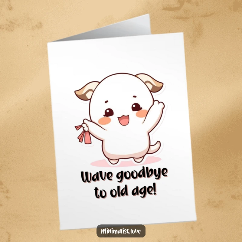 Funny Free Printable Birthday Card: A happy character with blush cheeks excitedly waves a small fabric, conveying pure joy and celebration.