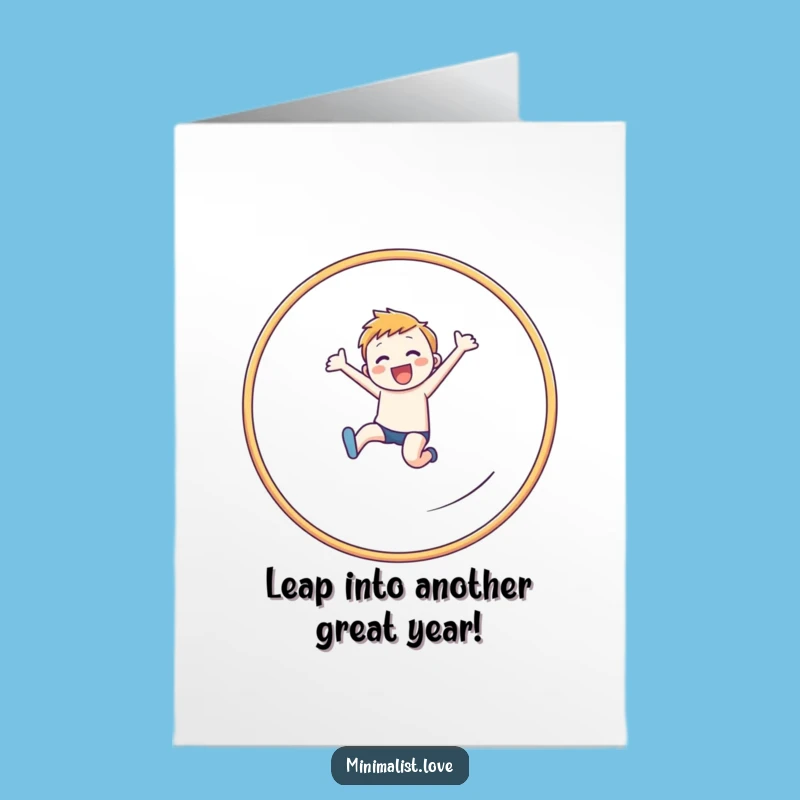 Free Printable Leaping Figure Birthday Card: Joyful Hoop Star Downloadable Gift