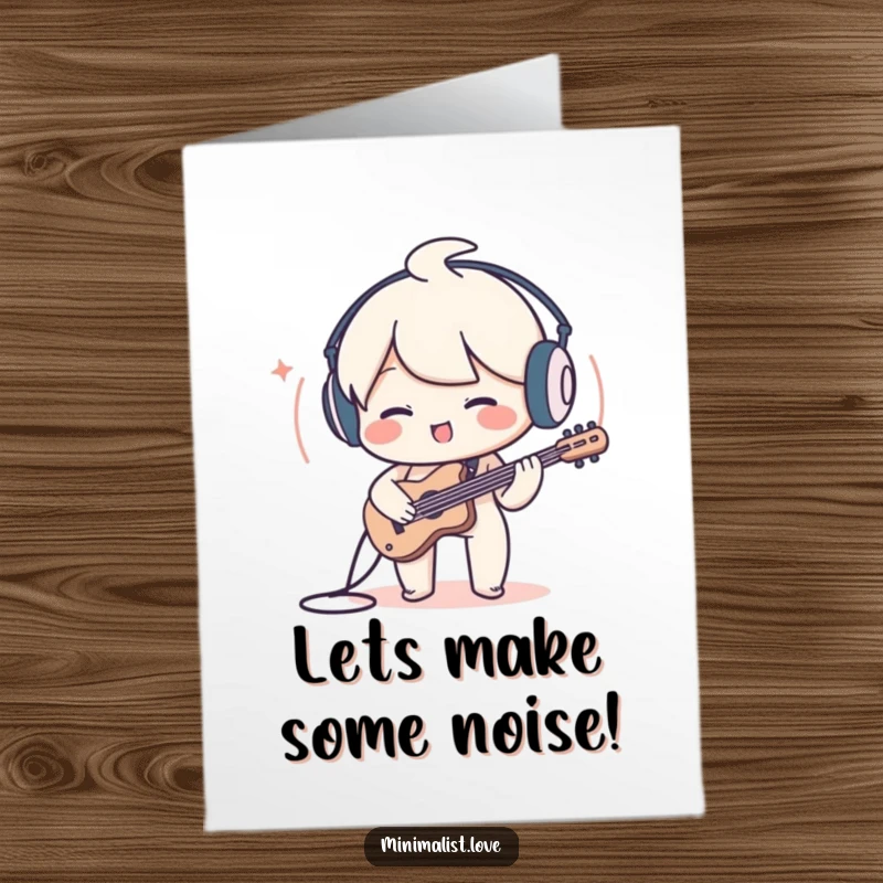 Funny Free Printable Birthday Card: A charming character joyfully playing a minimalist sound wave, celebrating music.